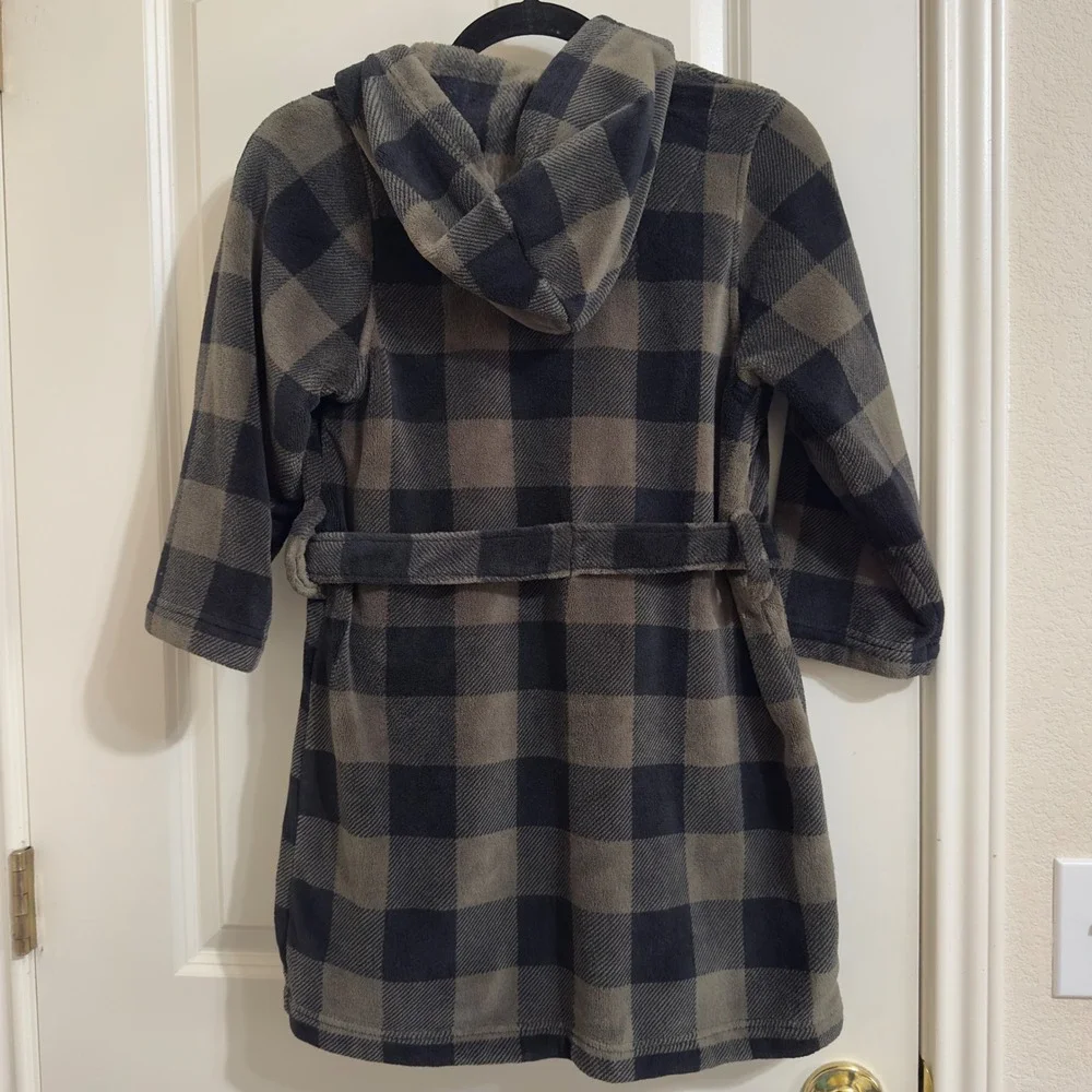 Tucker Tate Kids Sleepwear Robe‎ Buffalo Plaid Fleece Hooded Tie Belt Size 5/6